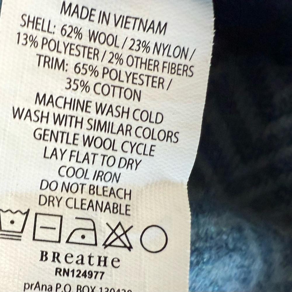 prAna Maura Wool Blend Hooded Vest Small Teal Herringbone Full Zip Pockets 1429 - Picture 3 of 3